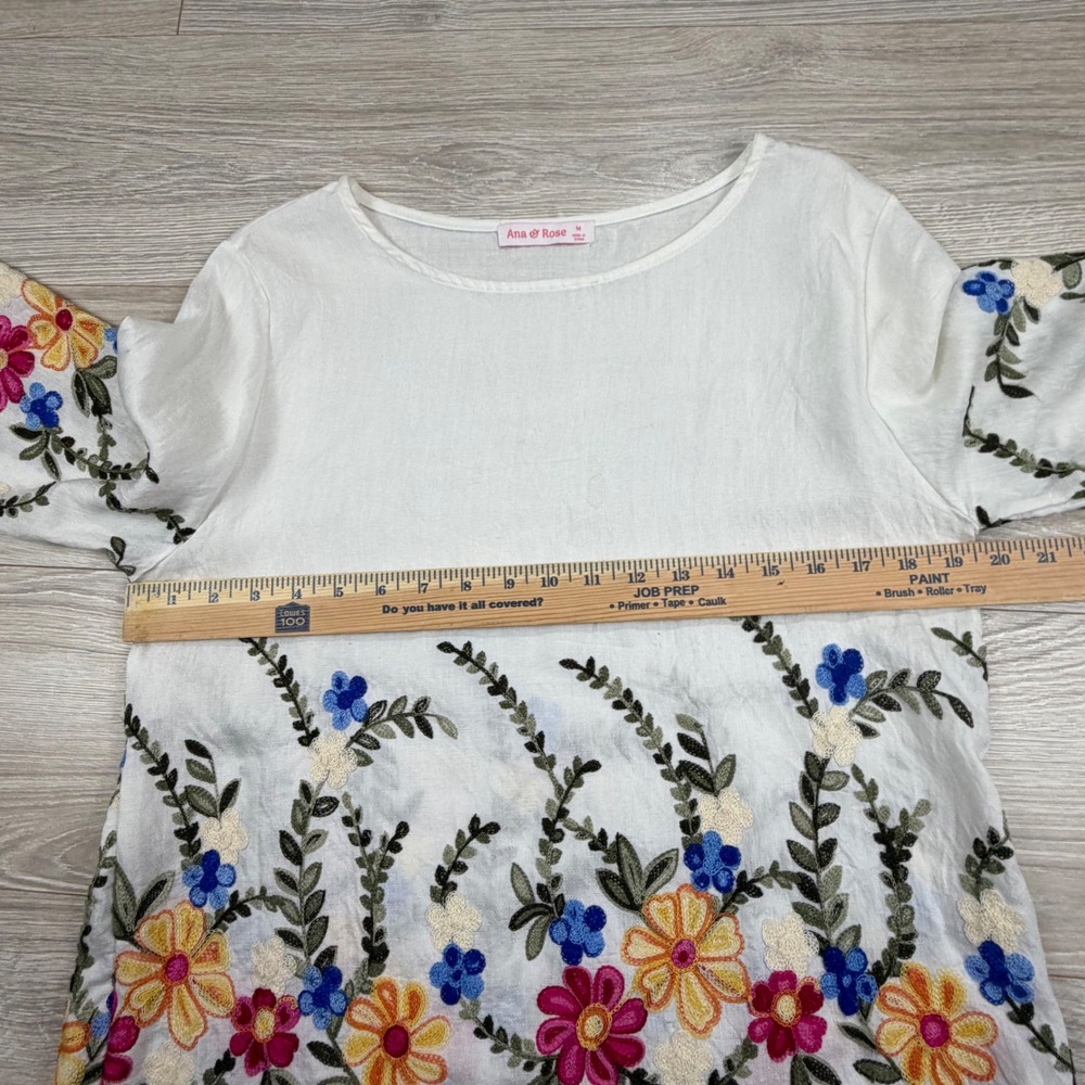 Ana & Rose Womens White Floral Embroidered Boho Blouse Top Medium - Picture 4 of 8